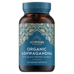 Ayurvedische Ashwagandha BIO Capsules vegan zwarte peper extract Ayurvediq Wellness organic 120 caps