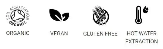 biologisch gecertificeerde paddenstoelen Latte Matcha vegan glutenvrij heet water extractie