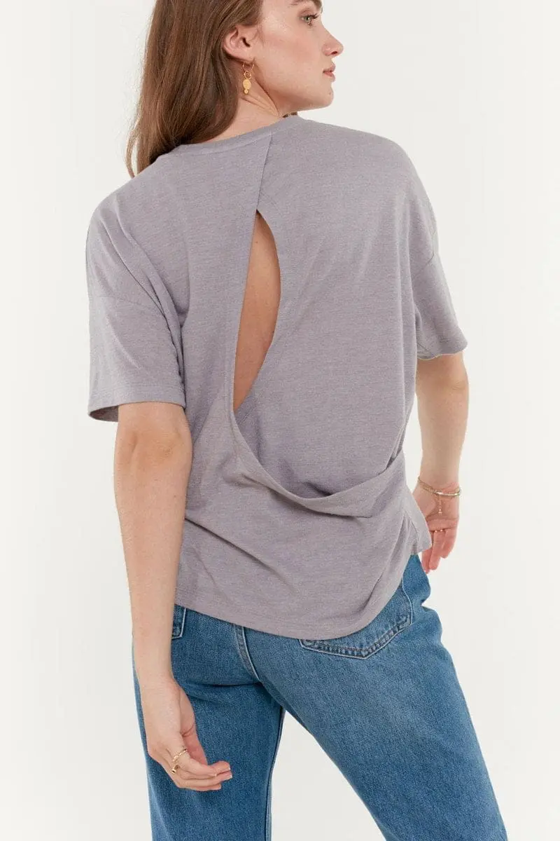 Hemp Tailor Hoodlamb Hennep Topje met Open Rug Grijs