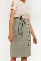 Hemp Tailor Hoodlamb Hennep Rok Side Button Down Skirt Olijfgroen