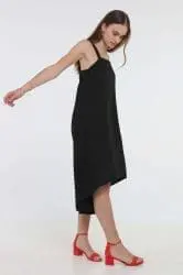 Hemp Tailor Hoodlamb Hennep Jurk At The Knee Gathered Dress Zwart