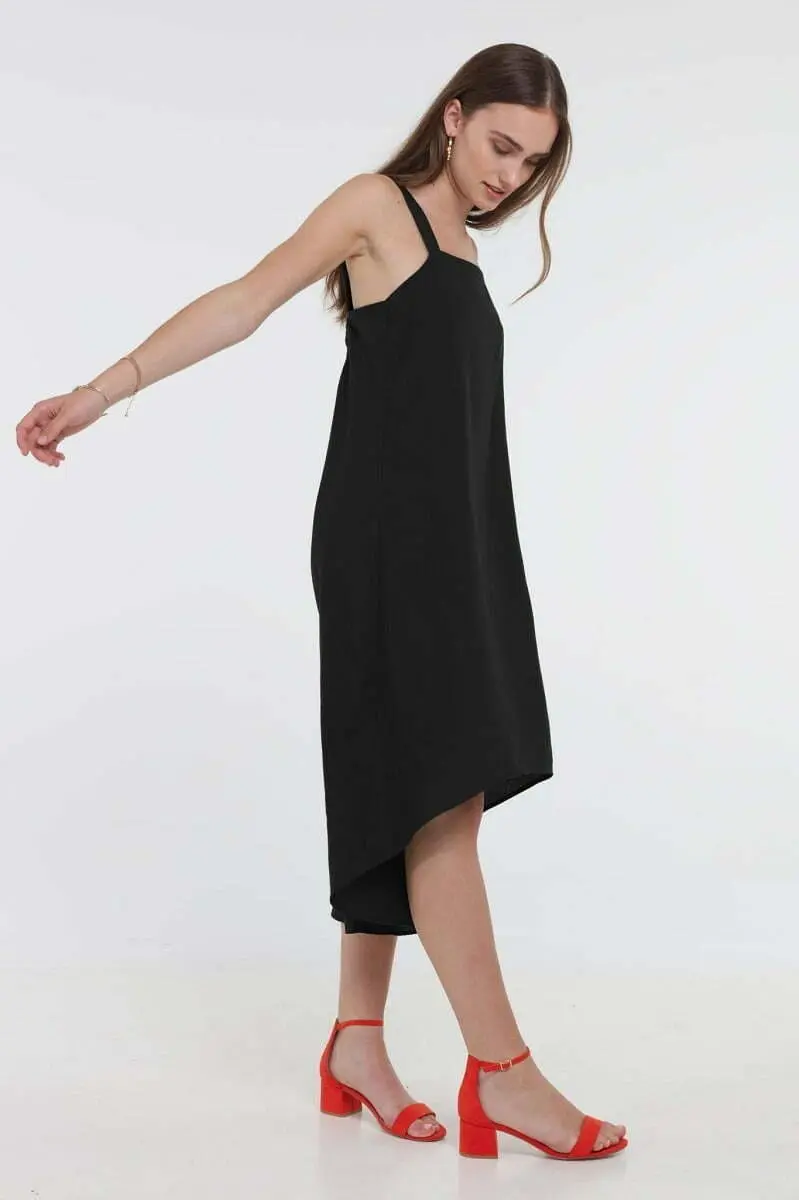 Hemp Tailor Hoodlamb Hennep Jurk At The Knee Gathered Dress Zwart