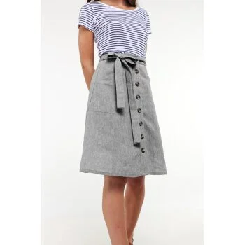 Hemp Tailor Hoodlamb Hennep Rok Mid Lenght Button Skirt Zwart