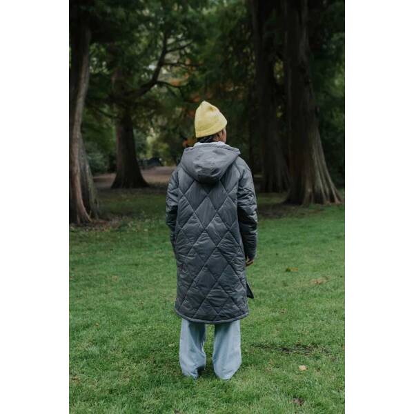 grey women winterjacket oversized recycled blanket coat