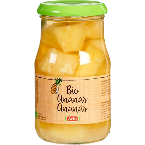 Arlo Biologische Ananas Stukjes op lichte siroop 350g Organic Pineapple 8710277608435