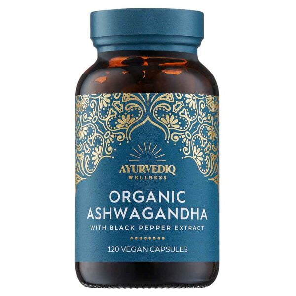 Ayurvedische Ashwagandha BIO Capsules vegan zwarte peper extract Ayurvediq Wellness organic 120 caps