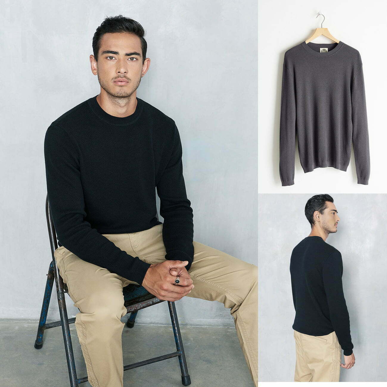 Hemp Tailor Hoodlamb Hemp Men's Knit Crewneck Sweater Gray