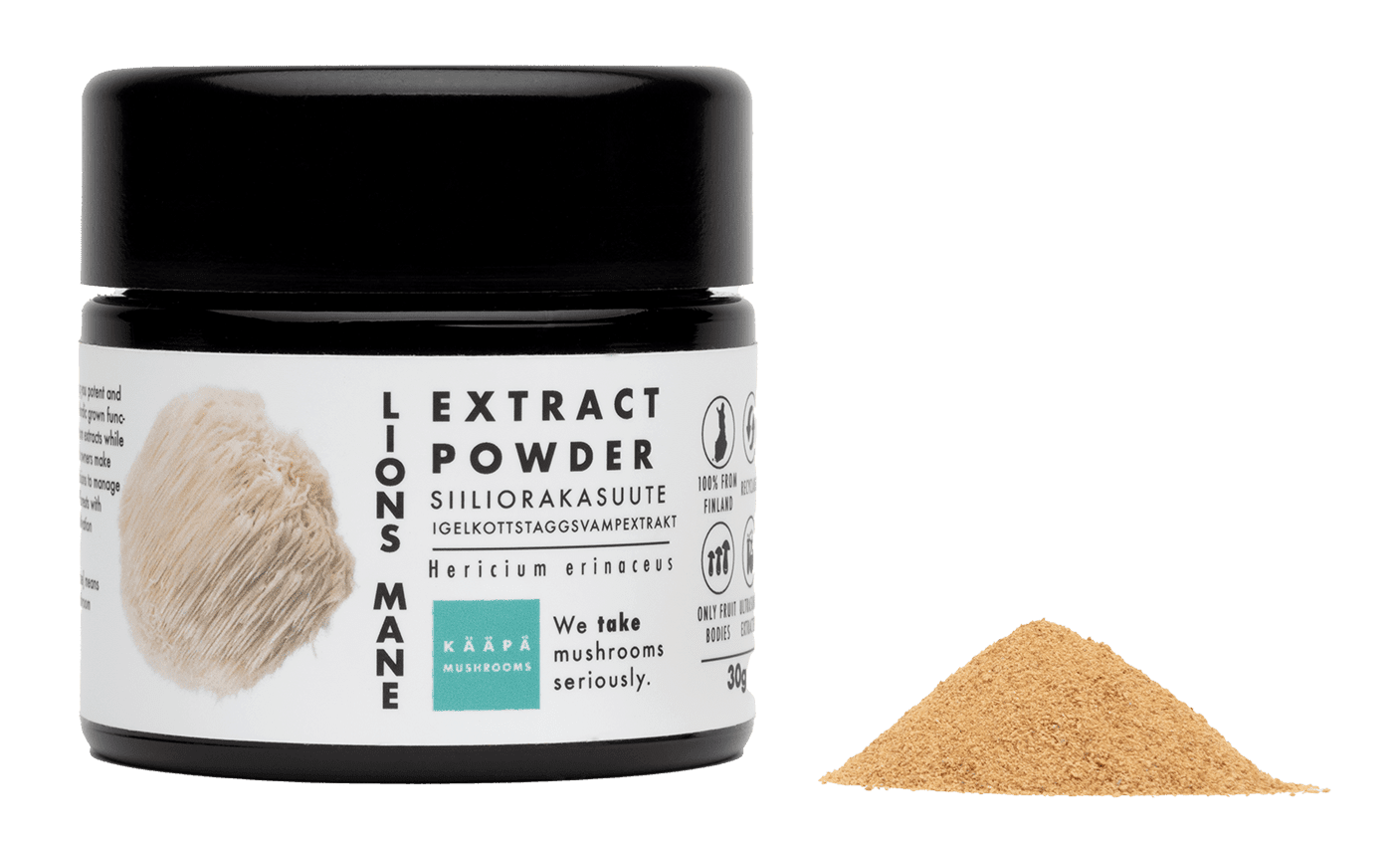 Lions Mane Paddenstoel Extract Poeder KAAPA Mushrooms Finland