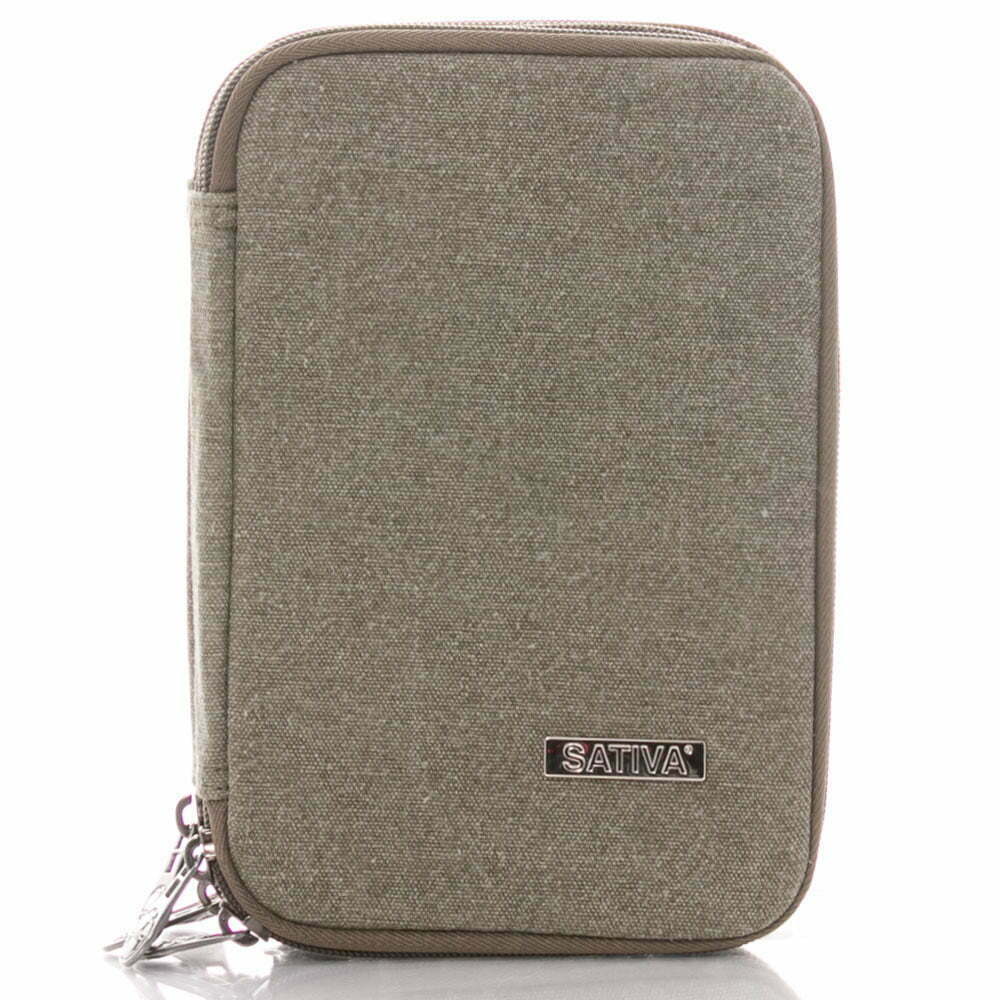 Natural Hemp Pouch Khaki with Multiple Zippers and Compartments Sativa Bgas
