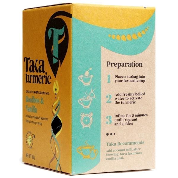 Taka Kurkuma Kurkuma Tee Rooibos & Honeybush BIO 33g (15 Teebeutel) – Bild 8