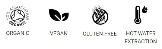 organic certified mushroom Latte Matcha vegan gluten-free hot water extraction