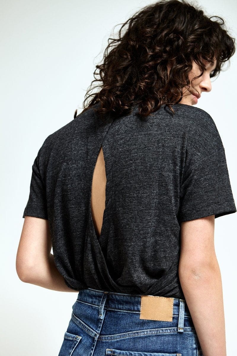 hemp hoodlamb organic open back wrap top black