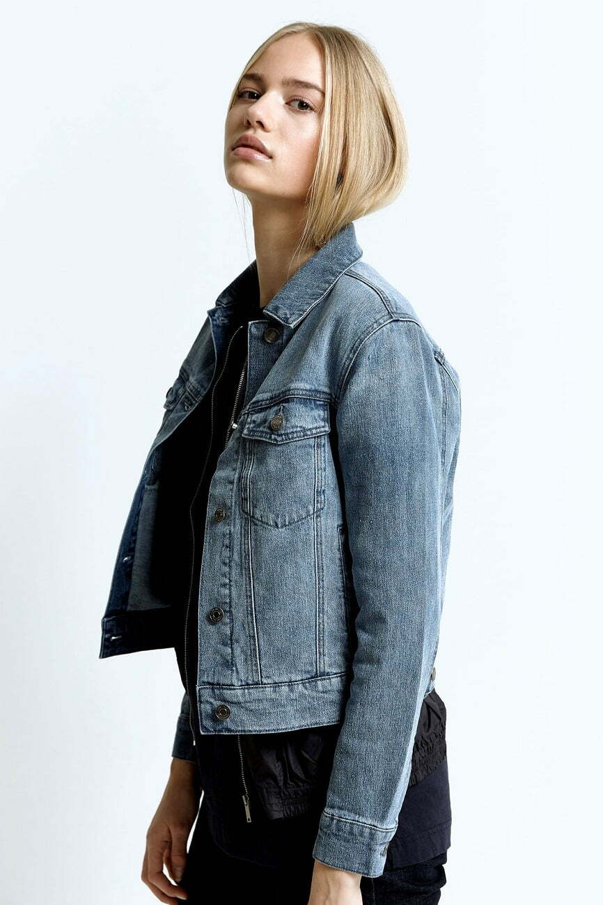 Hemp Tailor Hoodlamb Ladies Denim Denim Jacket Light Blue