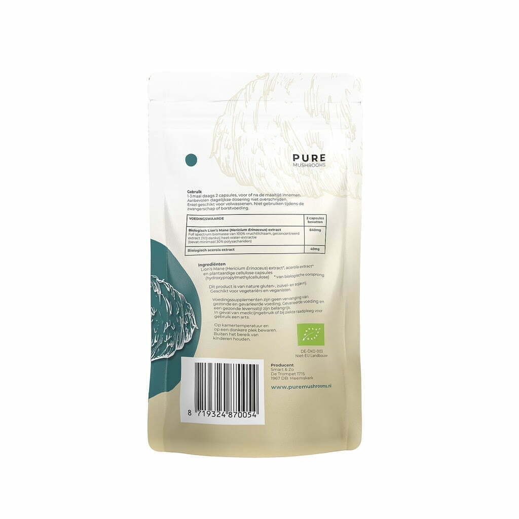 lion's mane mushroom extract paddenstoelen capsules bio pure mushrooms